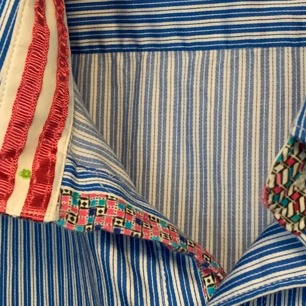 ROBERT GRAHAM Blue Stripe Button Down‎ Flip Cuff Dress Shirt Men's 2XL